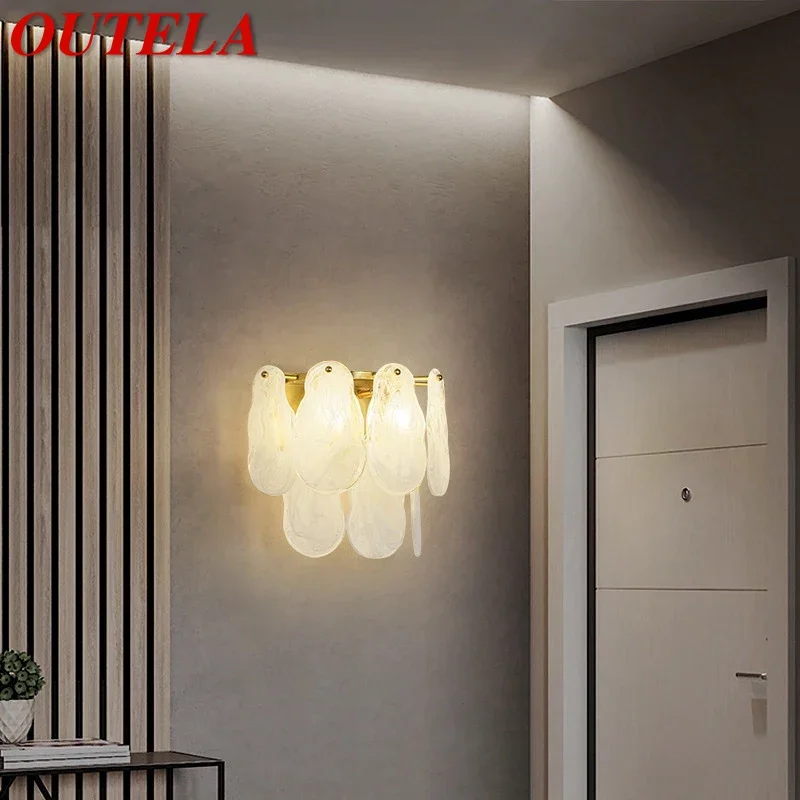 

OUTELA Contemporary Brass Wall Lamp Luxurious Living Room Bedroom Bedside Lamp Retro Hotel Corridor Hallway Wall Lamp