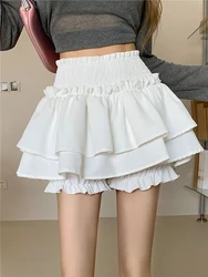 Zoki Sexy falbany słodka spódnica kobiet z wysokim stanem moda Mini ciasto spódnica koreańska styl Preppy Kawaii w stylu Casual, damska słodkie spodenki spódnica