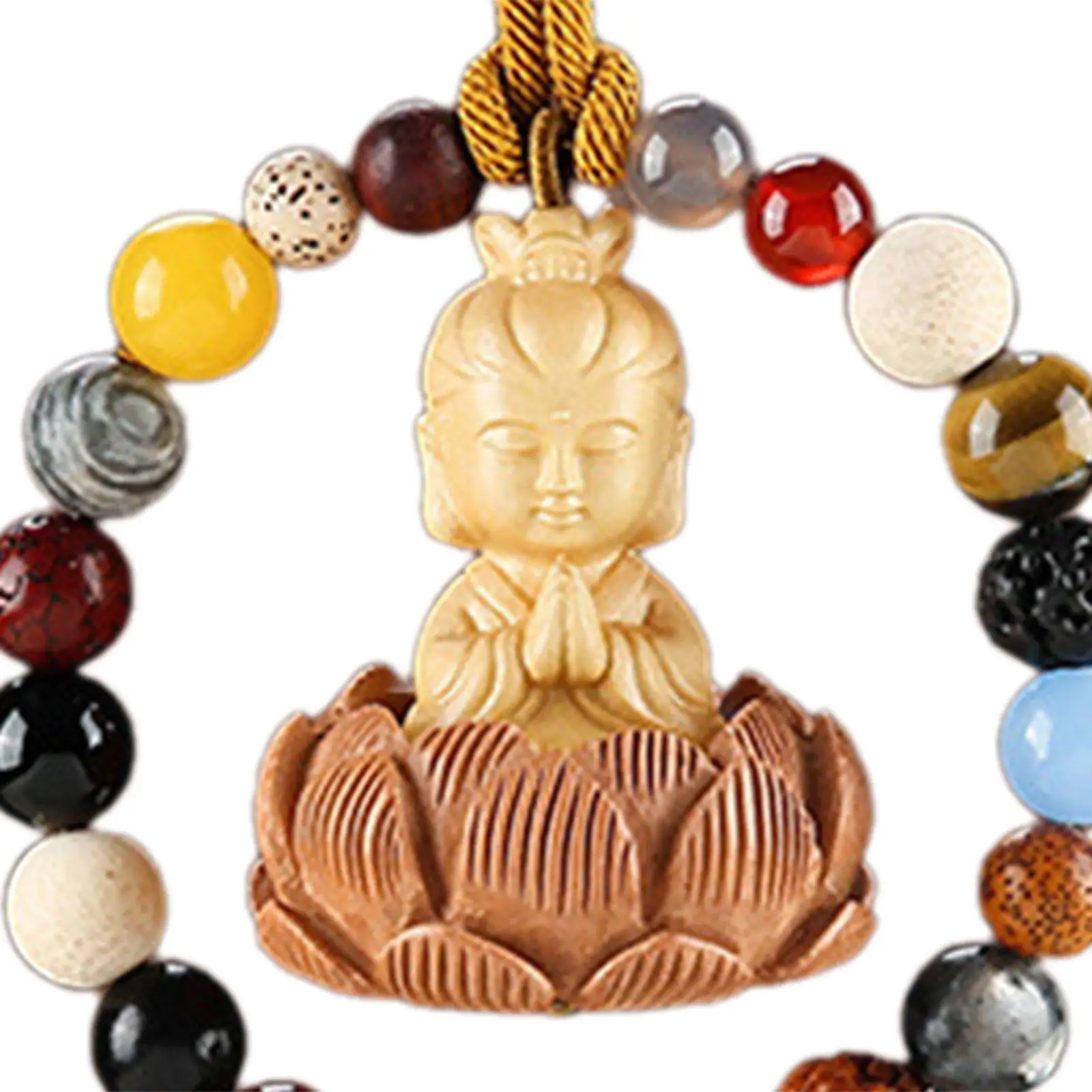 عام بوذا تمثال سيارة مرآة الرؤية الخلفية قلادة مع شرابة الخشب نعمة حسن الحظ الزخرفية العالمي المتدلي حلية