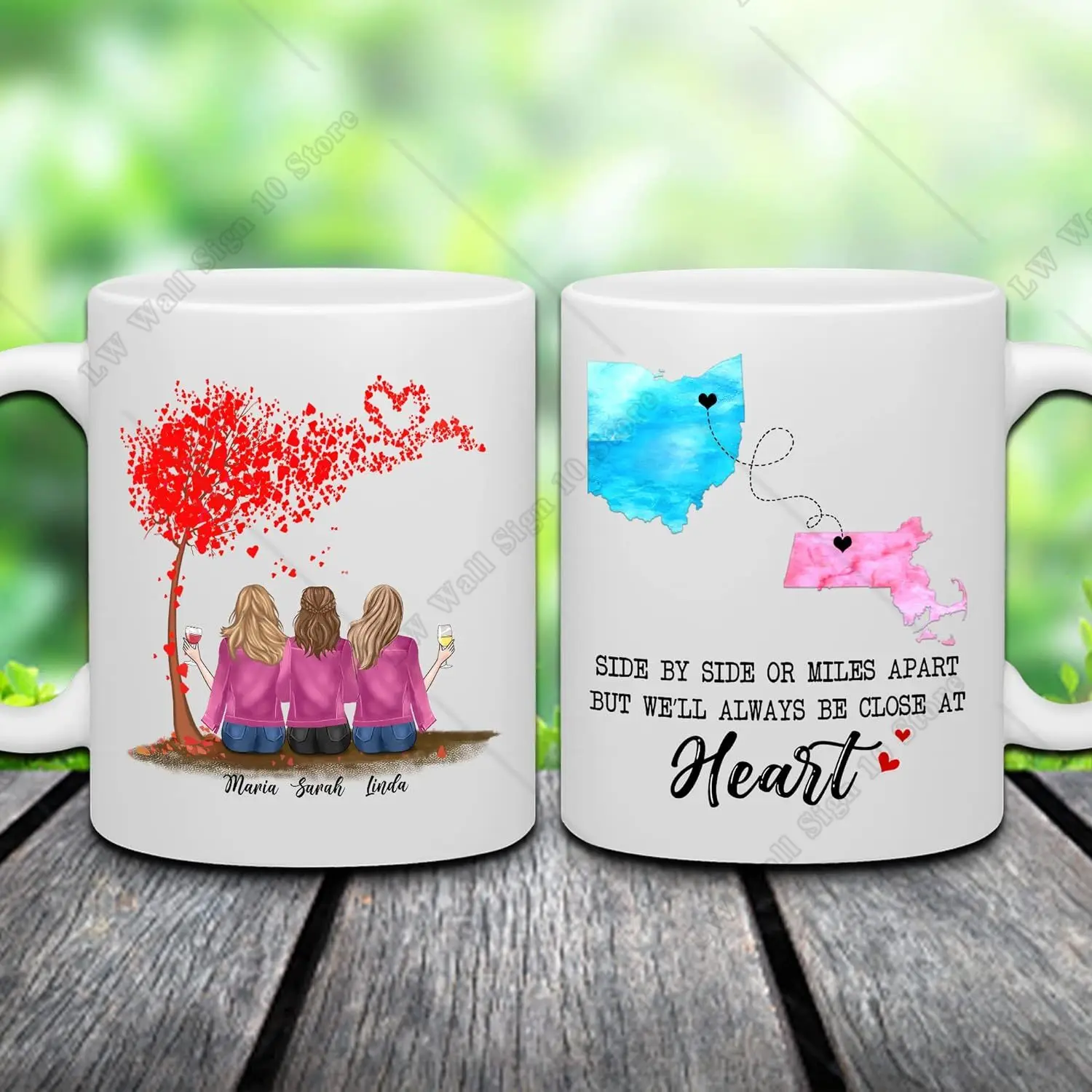 Custom Long Distance Friendship Mug (3 Women) Personalized Going Away Gift for Sister Best Friend Custom Mug with Name