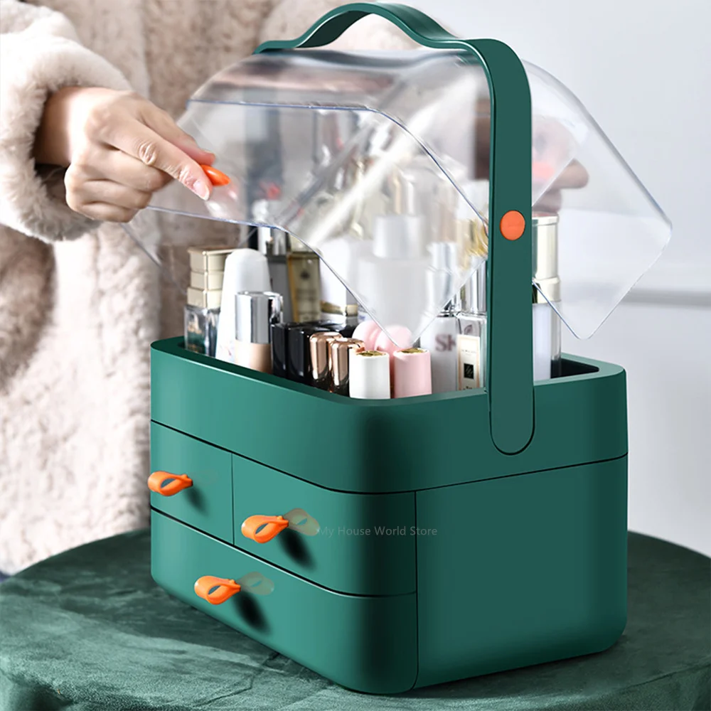 Imagem -04 - Grande Capacidade Maquiagem Organizador Impermeável Cosmetic Storage Box com Lid Handle Desktop Holder Banheiro e Quarto