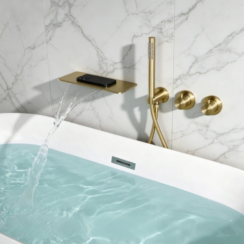 Concealed bathtub faucet Concealed wall type hot and cold shower shower set Cylinder side type waterfall wall faucet