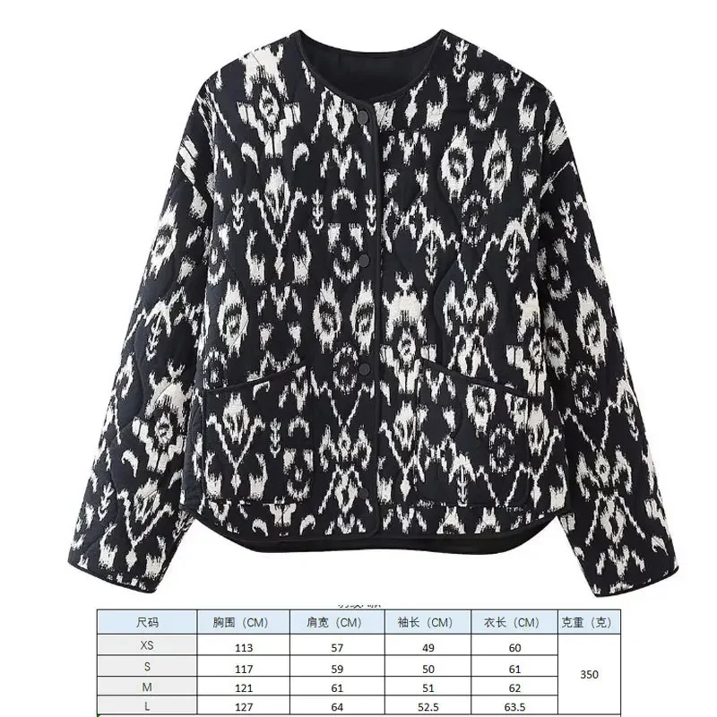 new 2025 Women's Fashion Autumn/Winter Animal Print Padded jacket Retro Round Neck Long Sleeve Front Snap-button Female Coat