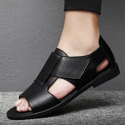 Sommer Männer Echt leder römische Sandalen koreanische Version britische Leders andale lässig rutsch feste Strands chuhe Luxus Freizeit schuh