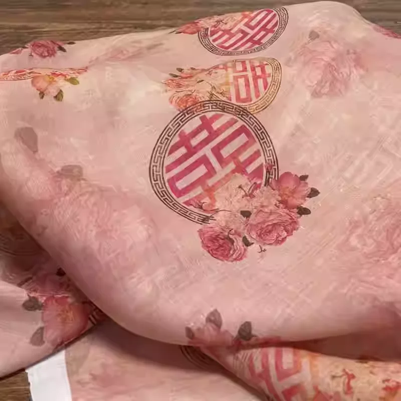 

Orange red printed high-quality pure ramie fabric, suitable for summer shirts, dresses, and hand sewn fabrics.