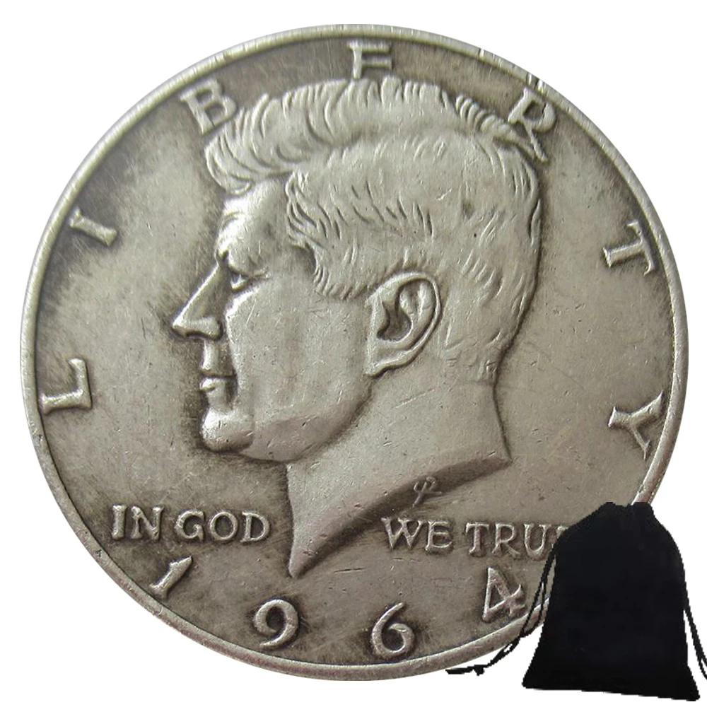 Moeda de Bolso Comemorativa com Bolsa de Presente, US Liberty, Cooper, meio dólar, Casal Art Coin, Lembrança, Lembrança, Sorte, luxo, 1964