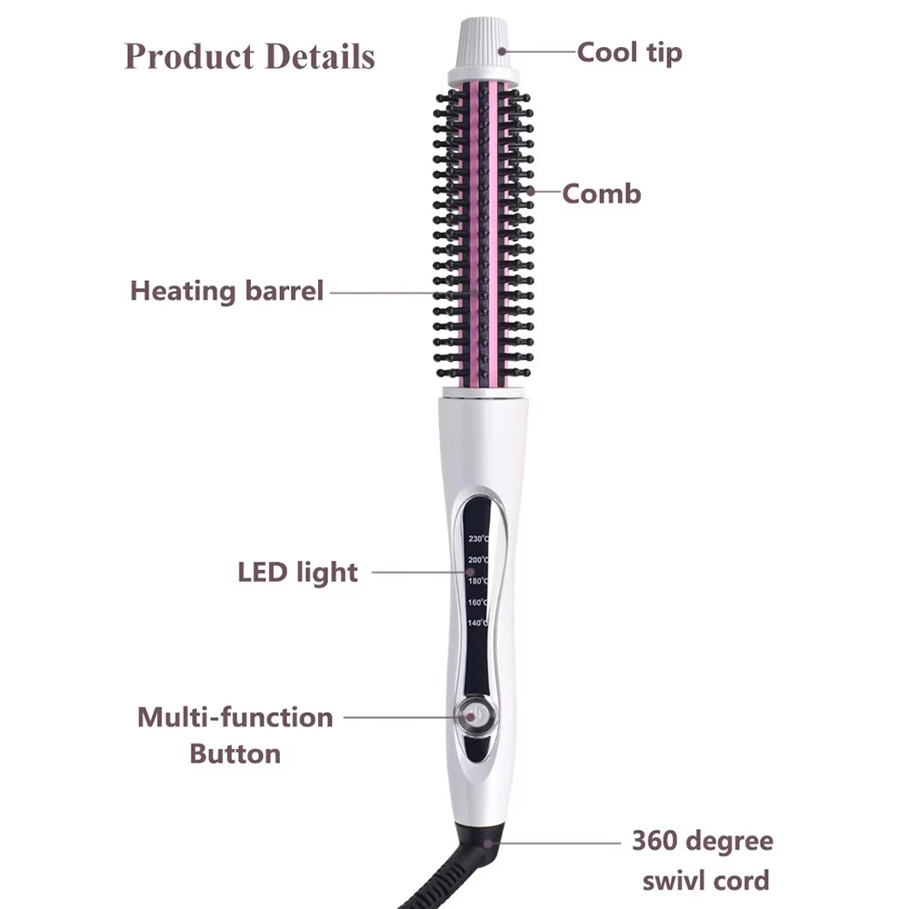 فرشاة فرد الشعر الكهربائية، فرشاة تجعيد الشعر، عصا مكواة تجعيد الشعر للشعر القصير، بكرات مشط ساخنة من السيراميك، مستديرة PTC ساخنة