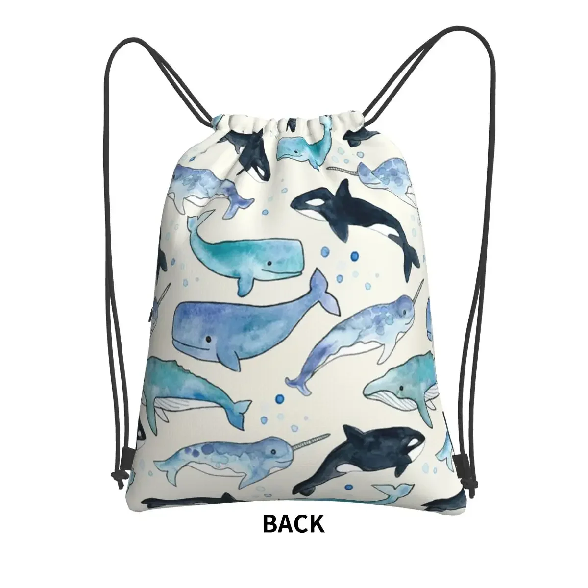 Whales, Orcas And Narwhals Portable Backpacks Drawstring Bag Drawstring Bundle Pocket Storage Bags For Travel Sport Man Woman