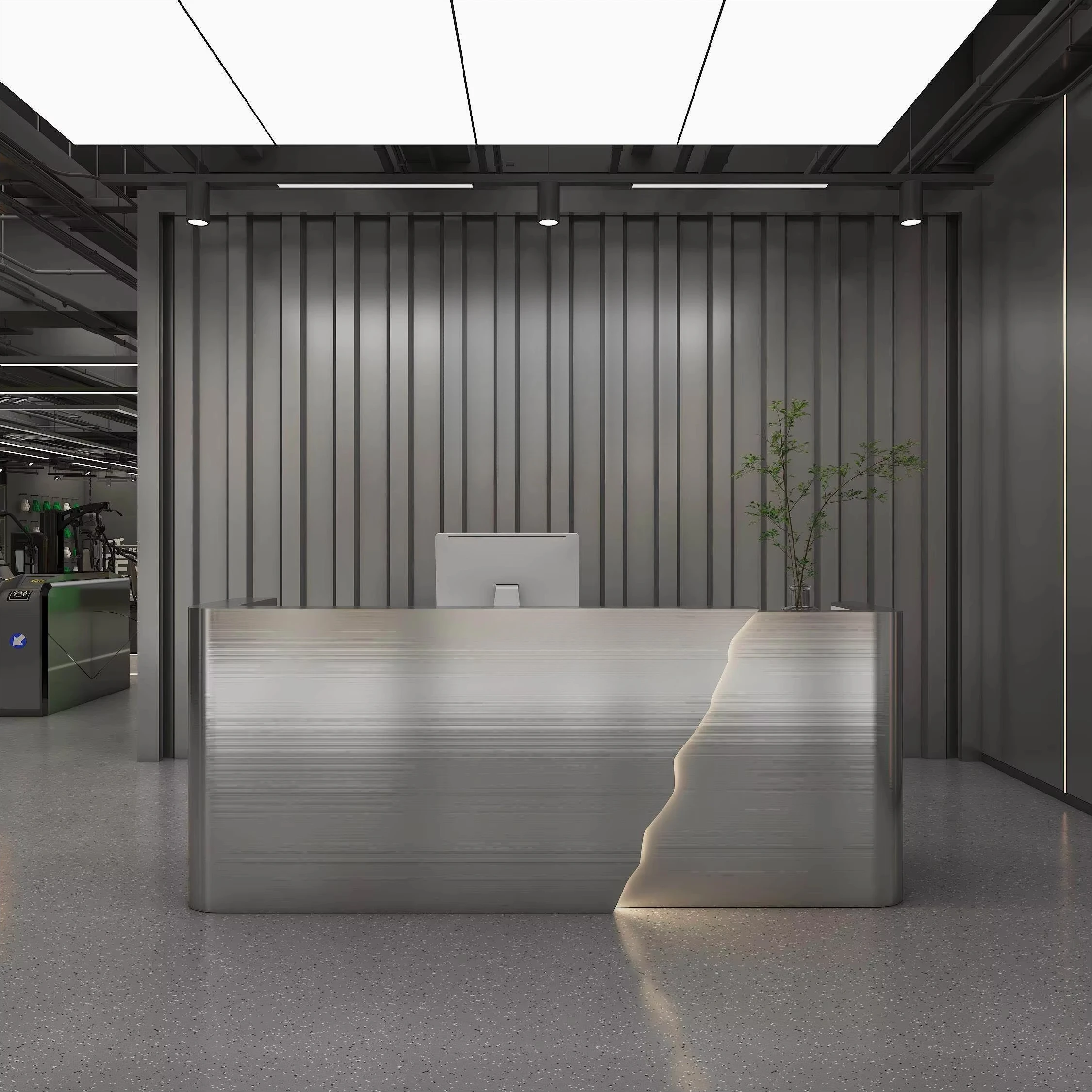dd-Curved Stainless Steel Reception Desk for Gym Dance Studio Hair Salon & Bar Counter-Commercial Furniture@