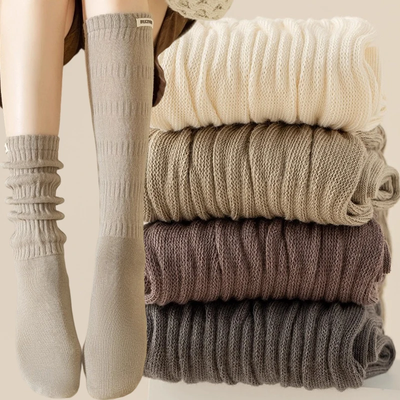 

Носки с нашивкой и логотипом до середины икры, женские модные хлопковые вязаные носки в стиле Лолиты, милые теплые осенне-зимние длинные носки, повседневная одежда на каждый день