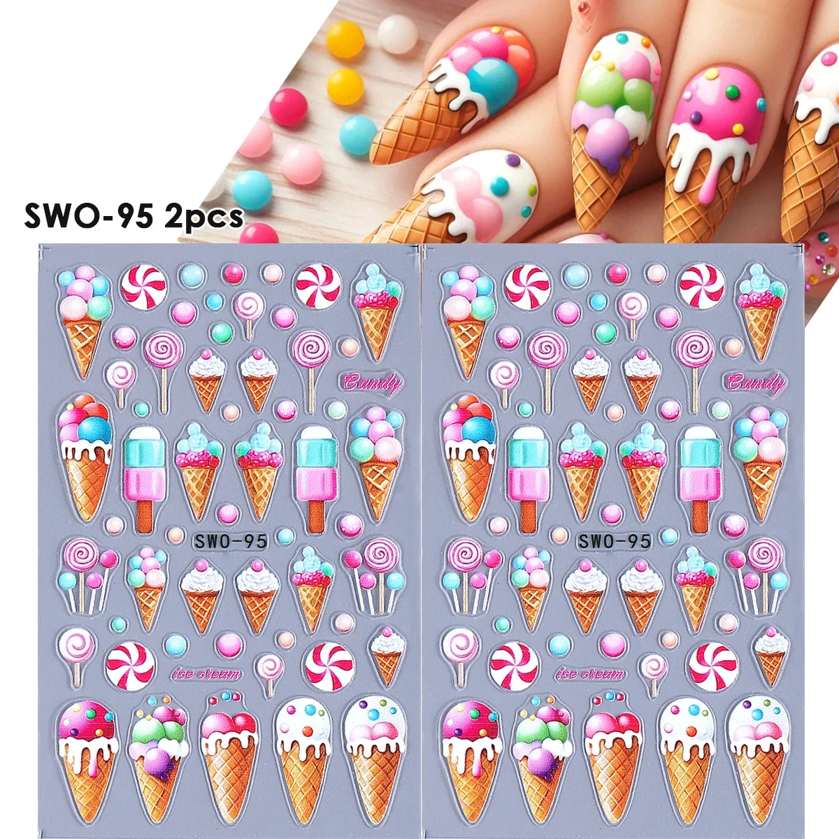 2 stuks zoete element nail art stickers eenvoudige bloem hart kersen aardbei kawaii stickers kleurrijke boog vlinder manicure sliders