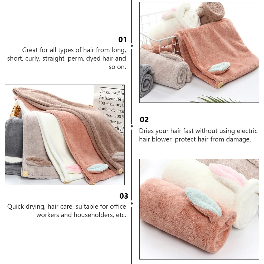 

1Pcs Dry Hair Hat Cartoon Rabbit Ear Soft Absorbent Quick-Dry Hair Wrap Cap Suitable for Bath Office Home Use Hair-Drying Cap