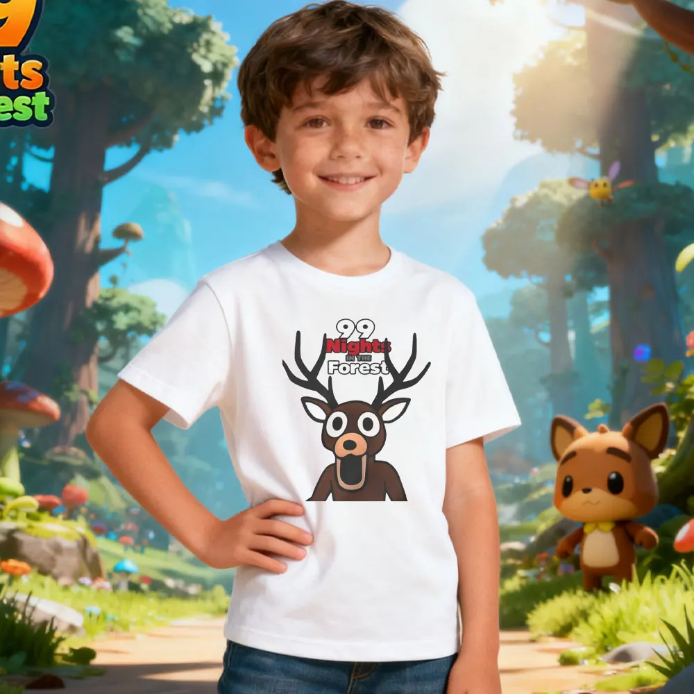 Kids 99 Night in The Forest Missing Game Graphic Tshirt Christmas Gamers Cotton Short Sleeve O-neck Gift for Holidays Boys Girls