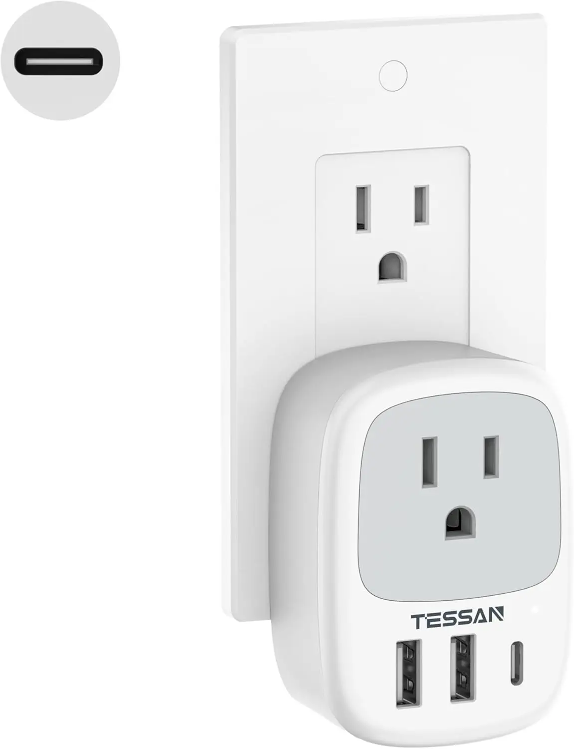 

Wall Charger Block, 3 USB Ports (1 USB C) & 1 AC Outlet, 1875W Travel Extender for Cruise, Home, Office