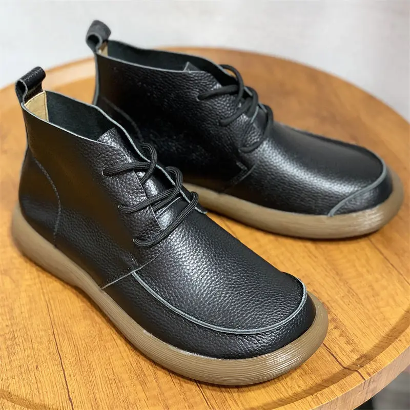 

Wide-headed Boots Men's New Natural Leather Britishr Men's High-top Casual Leather Shoes Spring Autumn Tooling Boots