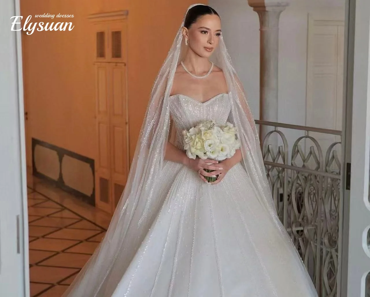 Customized Sweetheart Pearls Beading Ball Gown Wedding Dress Exquisite Off Shoulder Princess Bridal Gown Vestidos De Novia