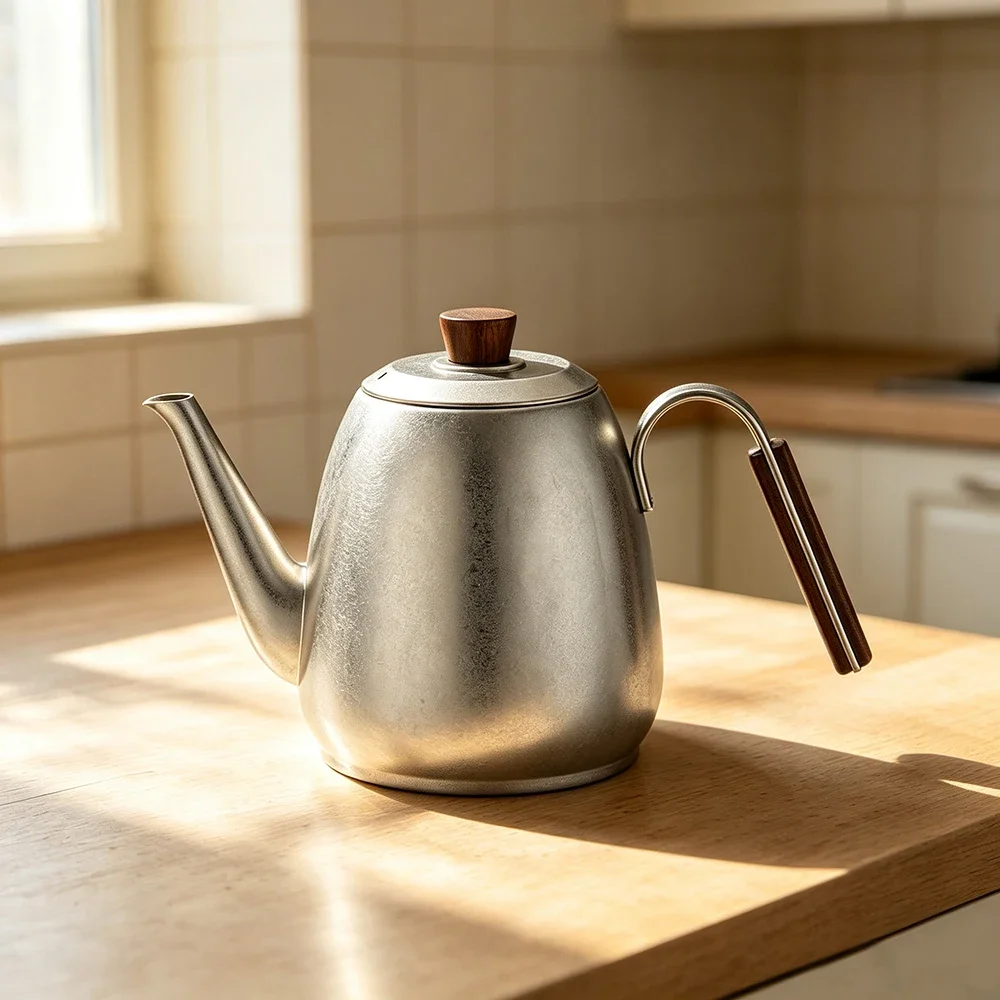 Vintage 304 Stainless Steel Teapot, Antiqued Snowflake Grain Infuser Teapot with Strainer, Household Tea Kettle for Dining Room