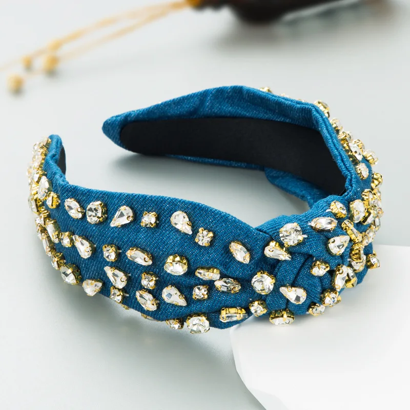 Kobiety dziewczęta barokowy luksusowy aksamit Rhinestone węzeł Hairband pałąk włosy dla dorosłych akcesoria włosy Jewley