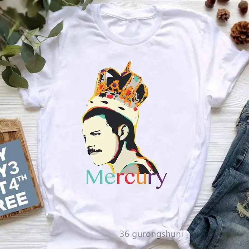 Freddie Mercury T Shirt Queen Band T Shirt Summer Harajuku TFashion Casual Print Crew Neck Short Sleeve Plus Size T Shirt Women