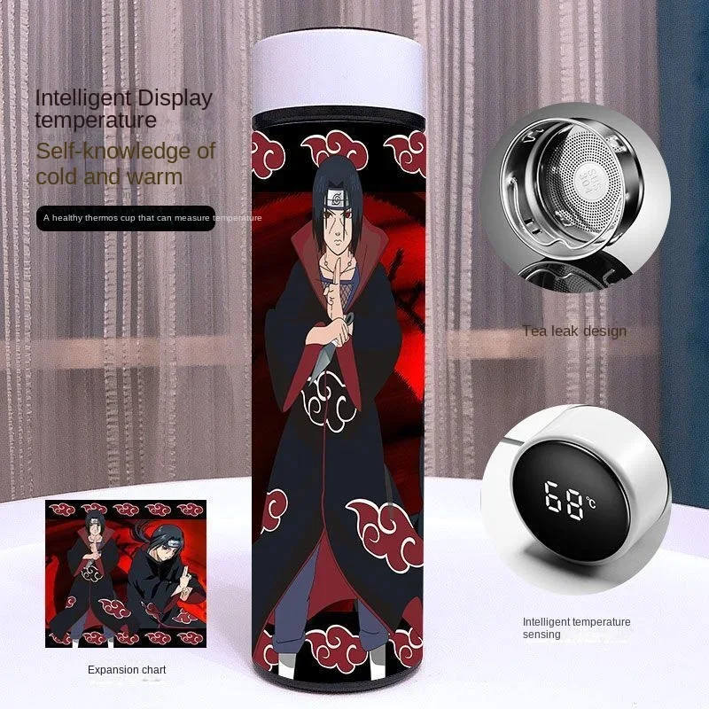 Naruto Sasuke Stainless Steel Thermos Cup Smart Digital 500ml Water Bottle Portable Sport Travel Handbag Coffee Travel Mug Gift