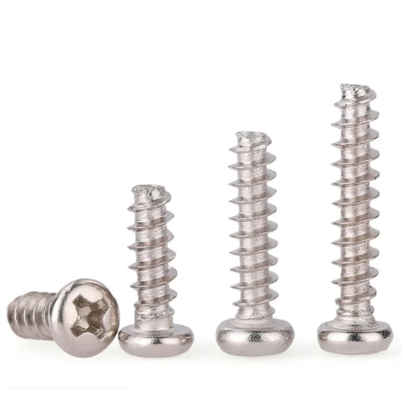 50-300 Pcs Nickel Plated Round Head Cross Flat Tail Self Tapping Screws M1.4 M1.7  M2  M2.3   M2.6   M3   M3.5  M4