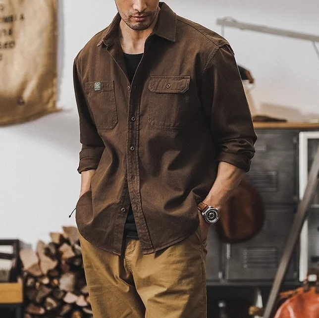 American Vintage Utility Shirt Jacket for Men, Spring/autumn, 2026 New Loose Trendy Casual Long-sleeve Shirt