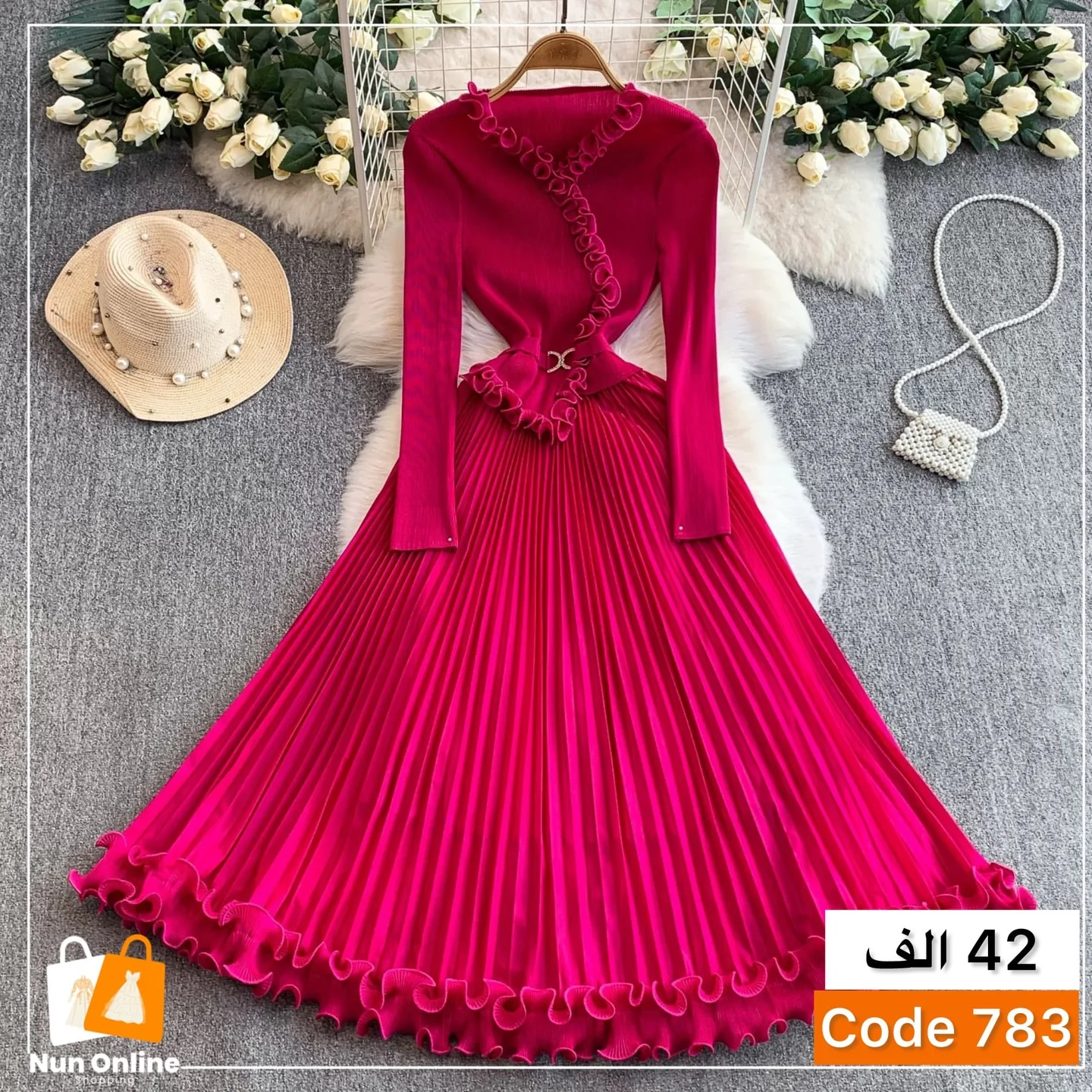 ANLAN Miyake Style Pleated Dress For Women 2026 New Solid Wood Earrings V-neck Long Sleeve Fake Two-piece A-line Skirt 2AN6819