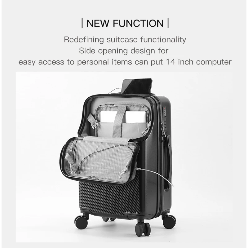 SUSHIMU2024 New Durable Large Capacity Luggage Sets Suitcase Front Open USB Charging Men Carry-On Travel 20/22/24/26