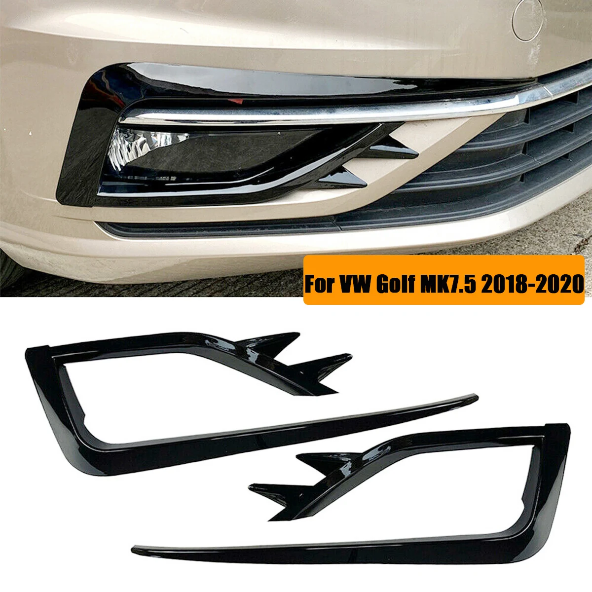 Black Carbon Fiber Look Front Fog Light Eyebrow Knife Eyelid Cover Frame Trim For Volkswagen VW Golf MK7.5 2018-2020 Car Styling