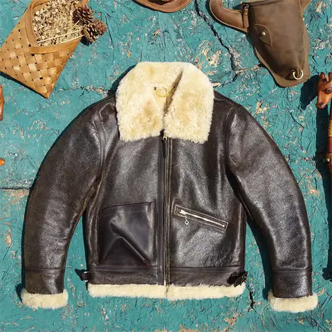 Tailor Brando Authentic Turkish Shearling Classic Bomber Jacket Men's Vintage Leather Fur Jacket