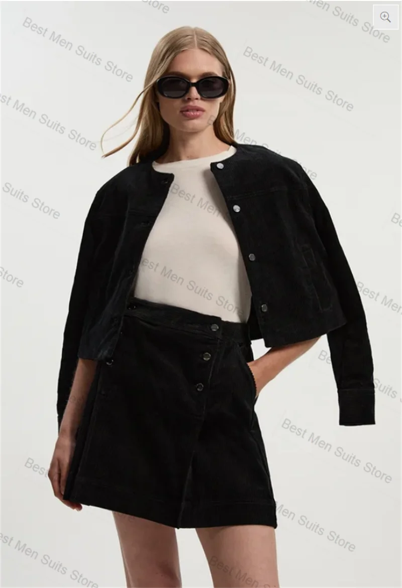 

Corduroy Women Suit Skirt Set 2 Pcs Blazer+Short Mini Prom Dress Autumn Formal Office Jacket Customized Wedding Guest Prom Coat