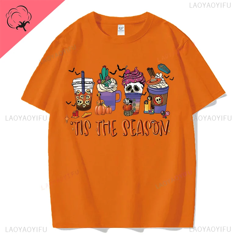 Tis The Season Hallowmas Pumpkin Lamp Graphics Cotton T Shirt Casual Streetwear Short Sleeve Tshirt Hipster Breathe Women Tees