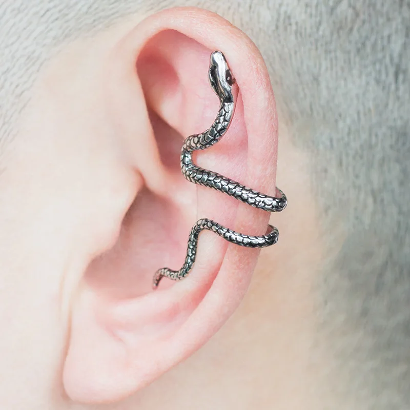 1pcs Rainbow Snake Clips On Earrings for Women Vintage Silver Color Ear Bone Clip Punk Ear Cuffs Personality Jewelry Accessories
