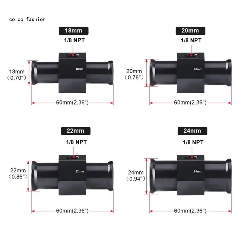 517B 18/20/22/24/28/30/32/34/36/38/40MM Radiator Adaptor Water Temp Gauge Temp Hose Adapter Attachment Hose Clamps