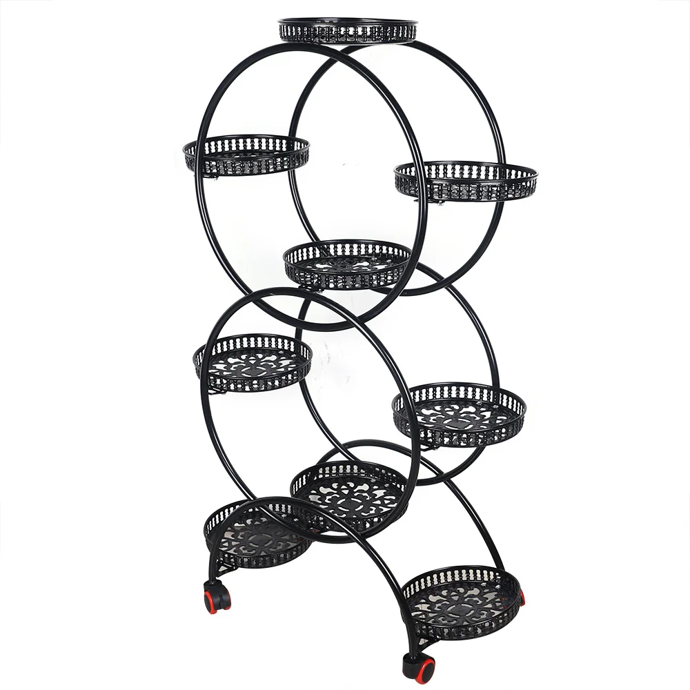 6 Tier 9 Pot With Wheels Metal Plant Stand For Indoor Patio Garden Black Iron Plant Stand Flower Pot Holder