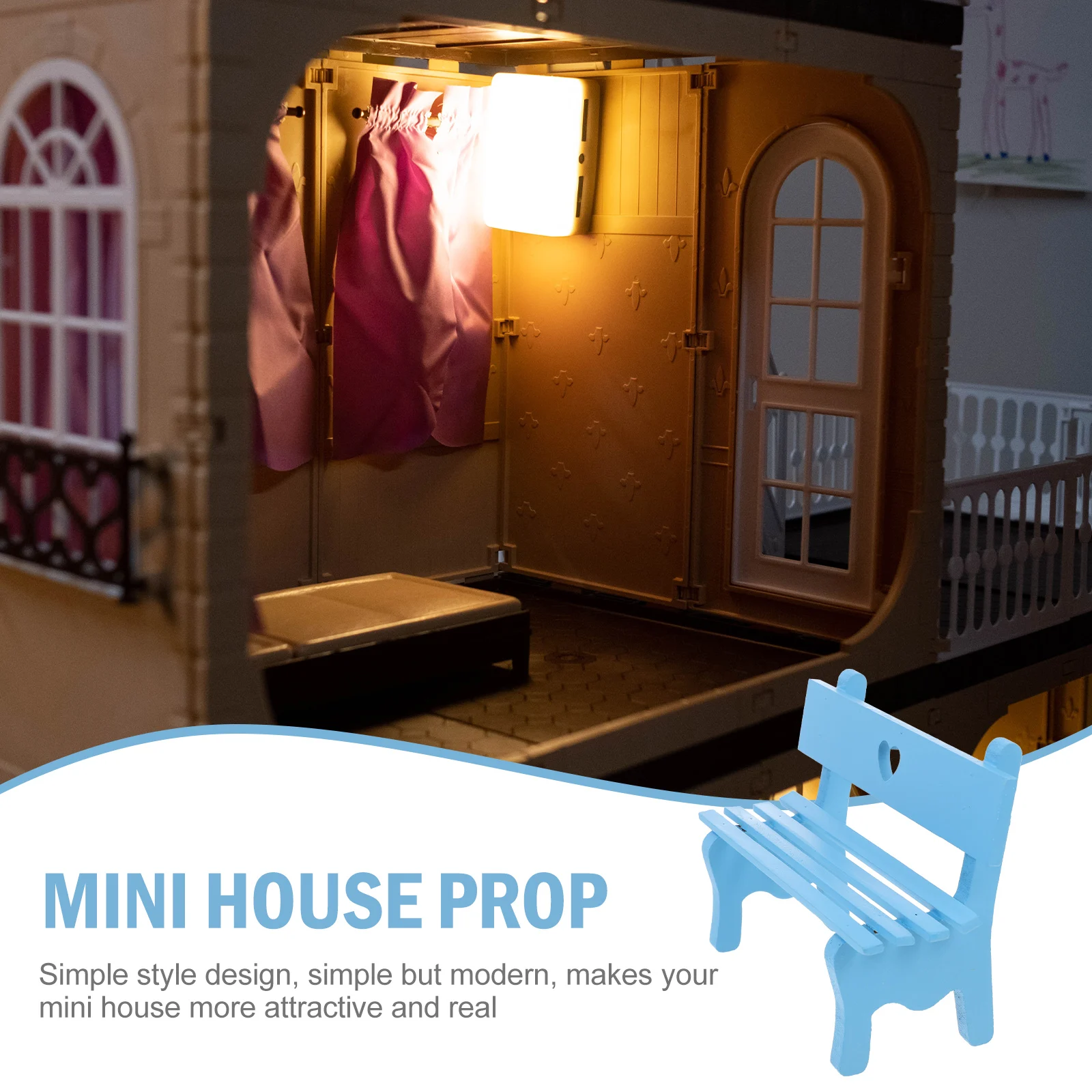 

Wooden Bench Ornaments Shooting Prop Mini Chair Miniature House Decor Pretend Play Playhouse Exquisite Decoration Model