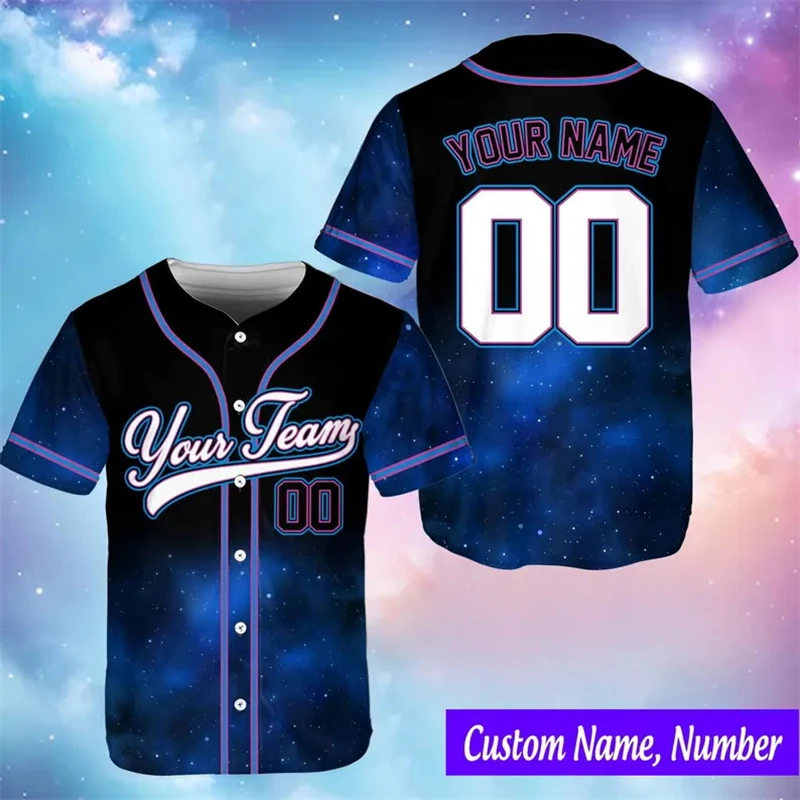 Custom Colorful Gradient Galaxy Baseball Jersey Stylish Star Pattern Short Sleeve Jersey For Holiday Trips Street Fashion Looks
