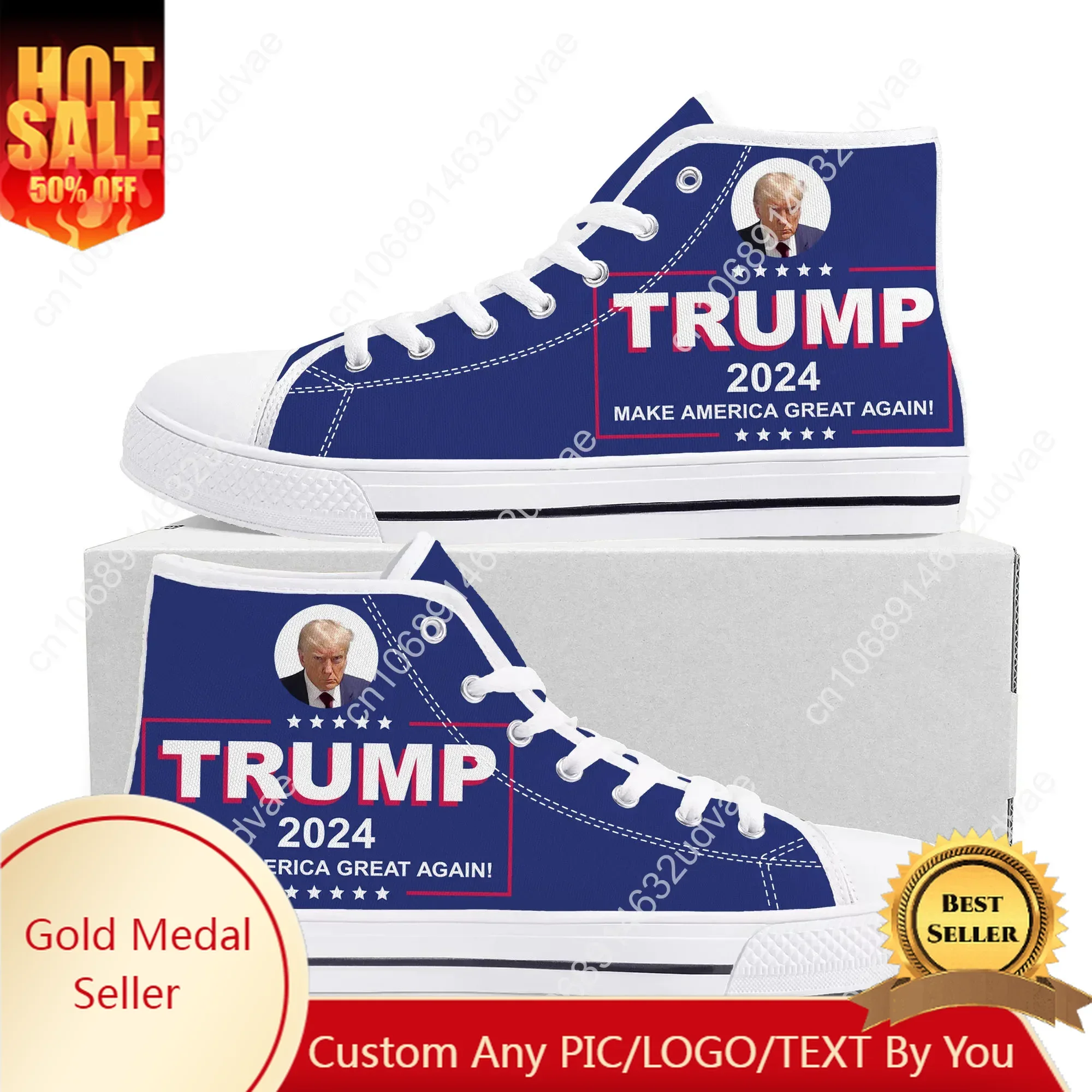 

Trump 2024 High Top Sneakers MAKE AMERICAN GREAT AGAIN KING Mens Womens Teenager Canvas Sneaker Casual Couple Shoes Custom Shoe