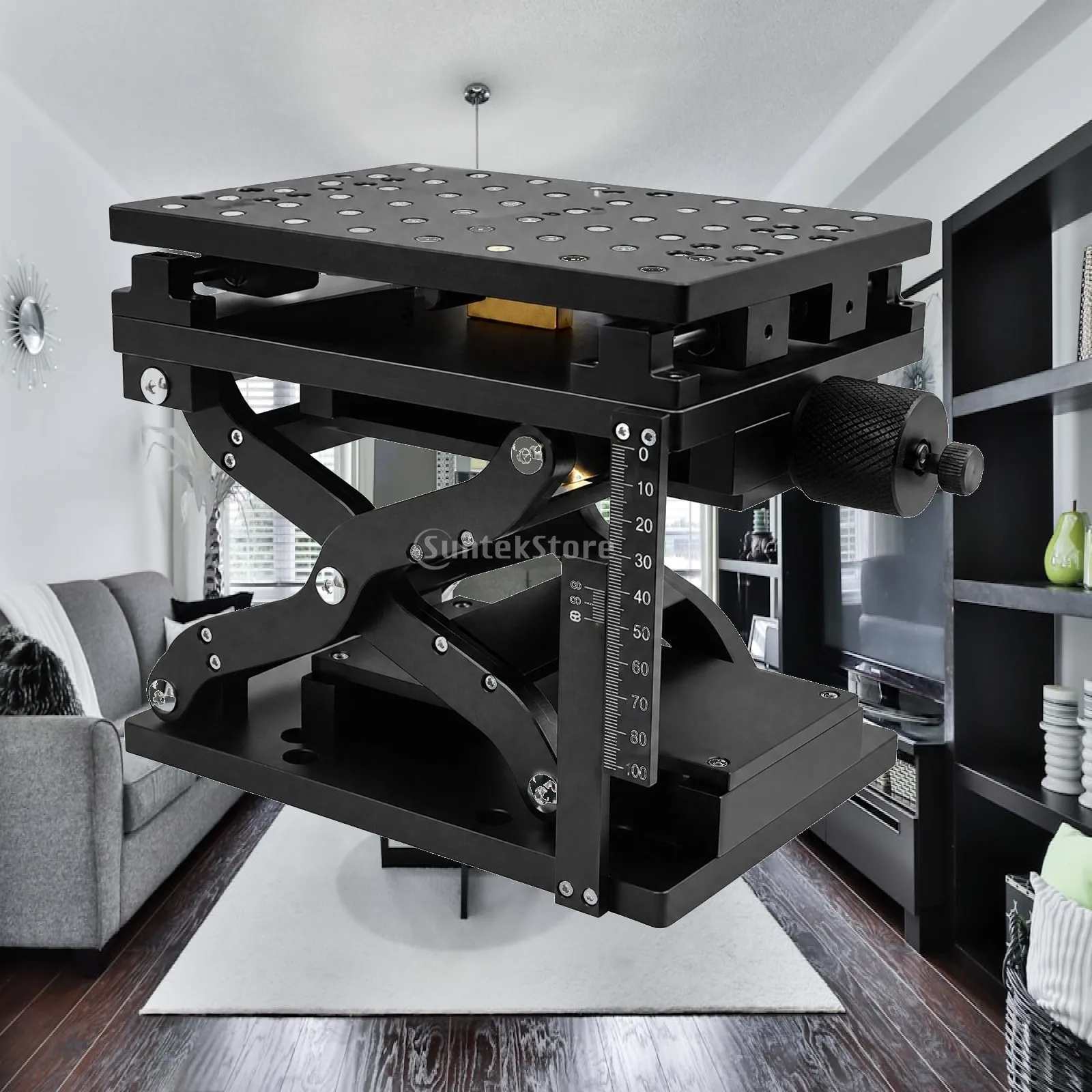 Manual Scissor Lift Platform 6061 Aluminum Alloy Lab Positioning Stage with Perforated Work Surface