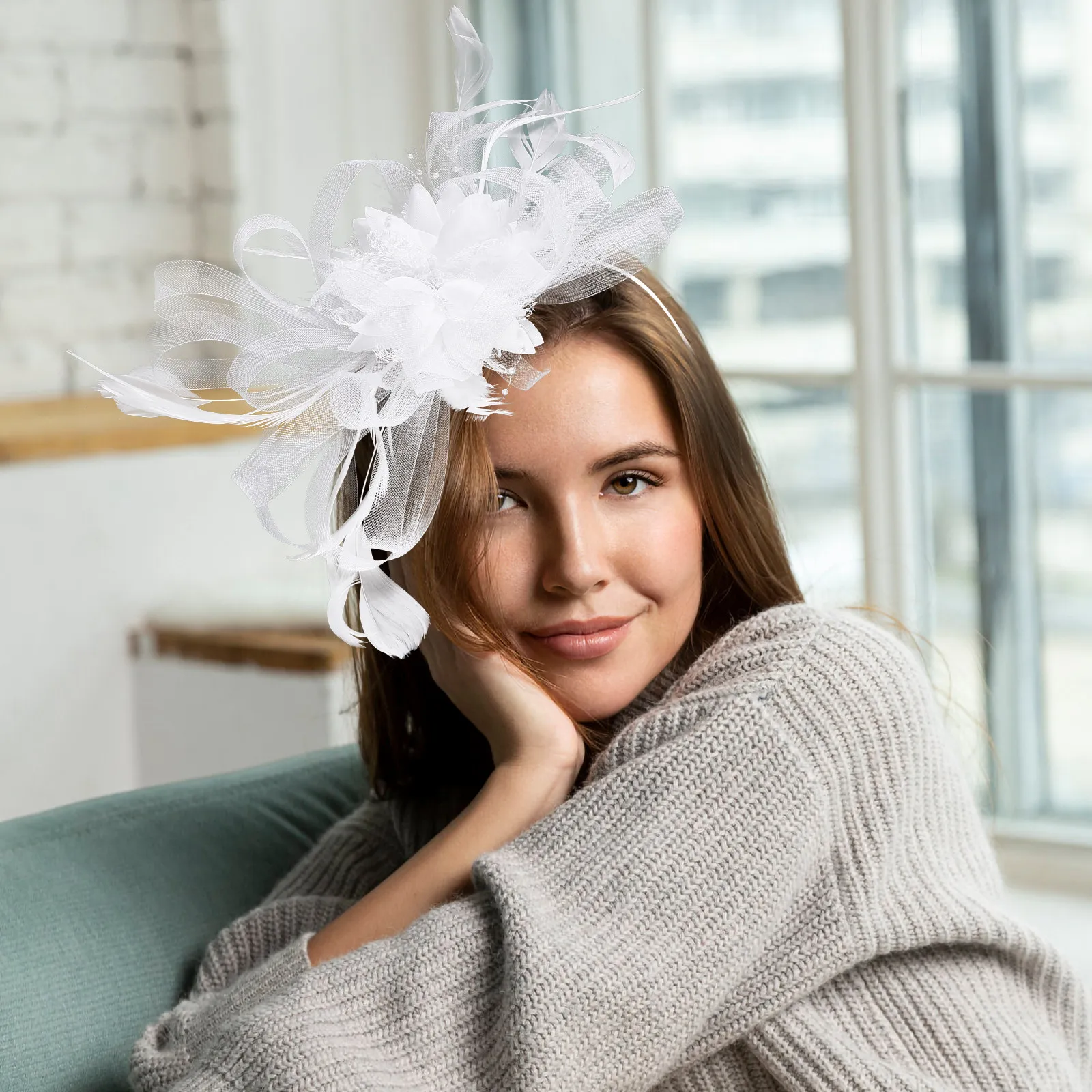 1Pcs Bridal Hair Clip Gauze Flower Headdress Elegant Masquerade Ball Festival Photo Shoot Stage Performance Party