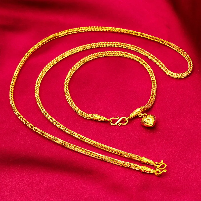 

24K Gold 3mm Fox Necklace & Bracelet Set | AU999 Pure Gold, slender fox silhouette, 3mm delicate size, lively for daily wear