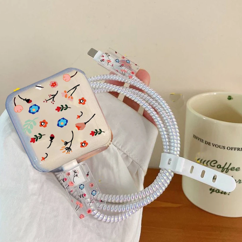 Cute Heart Case For Apple 35w charger protective case is applicable to iPhone 14/15 data cable head protector Shell Sleeve