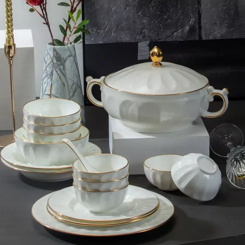 Modern Design Underglaze Color Ceramic Tableware Dishes High-Temperature Resistant Bowls Suit for Household Service