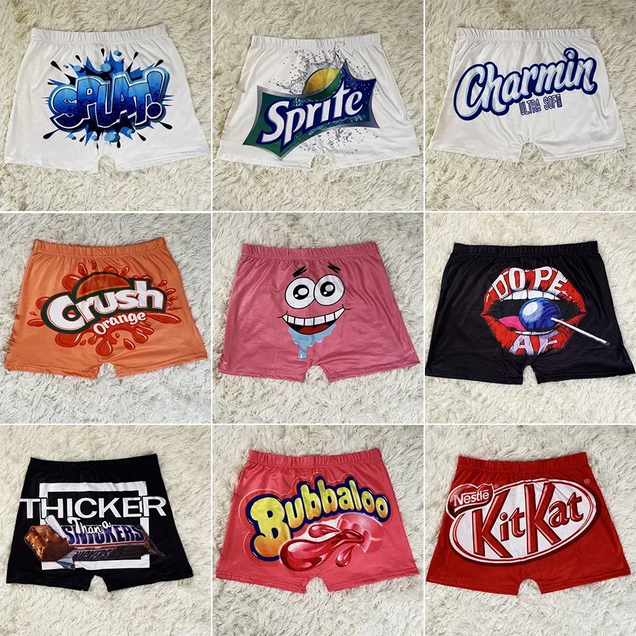 Gran oferta de pantalones cortos de botín para mujer, pantalones cortos de chándal de cintura alta, ropa de verano para mujer, pantalones cortos tipo bóxer para el hogar Candy Snack Kitkat