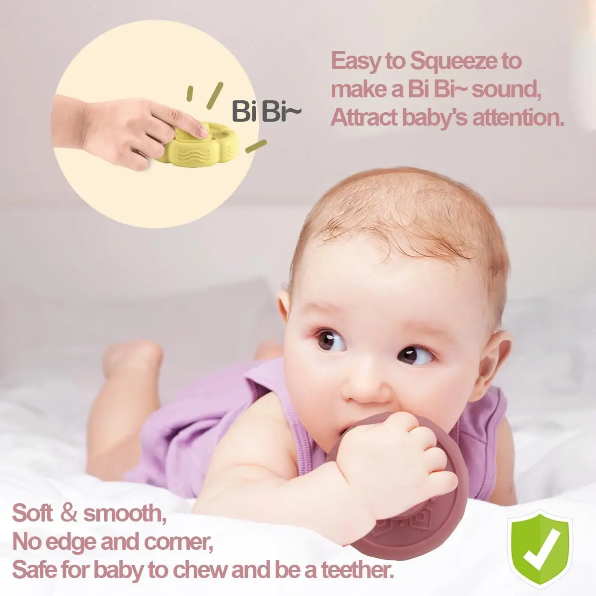 Baby Stacking Nesting Toys, Soft Squeeze Building Circle with Pink Horse, Baby Teething Toy Sensory Early Educational Toys for N