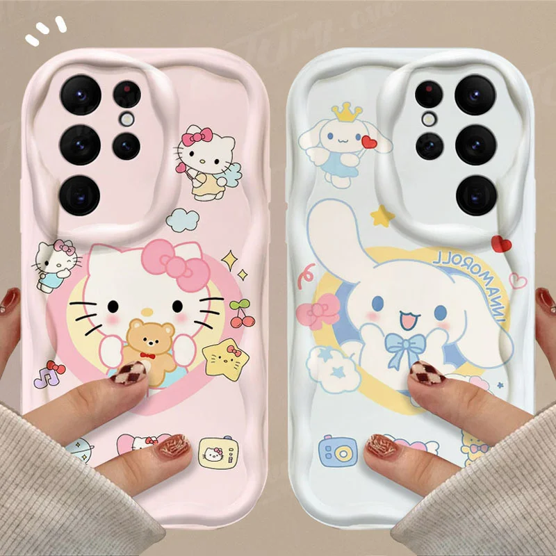 Sanrio Hello Kitty Rabbit 3D Wave Case For Samsung Galaxy A54 A34 A14 A24 A13 A23 A33 A53 A73 A15 A05 A05S Soft Silicone Cover