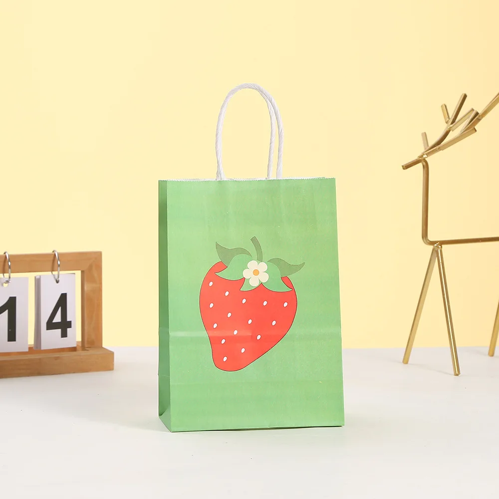 6pcs Sweet Strawberry Theme Paper Gift Packing Bags Cookie Candy Bag for Kids Girl Birthday Baby Shower Party Decoration