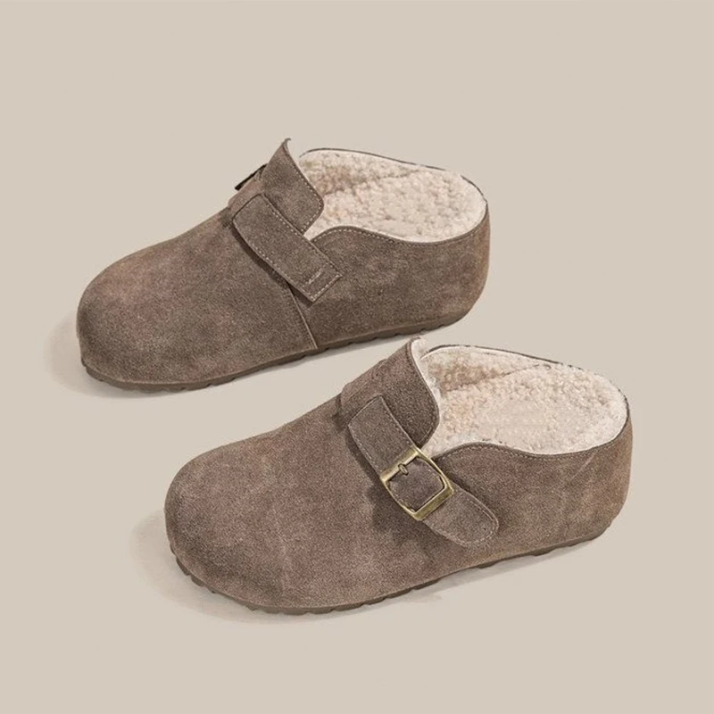 النساء الشقق الفراء البغال النعال الشتاء Slingback أحذية 2025 جديد قصير أفخم حذاء رياضة المشي الوجه يتخبط عادية Zapatos امرأة