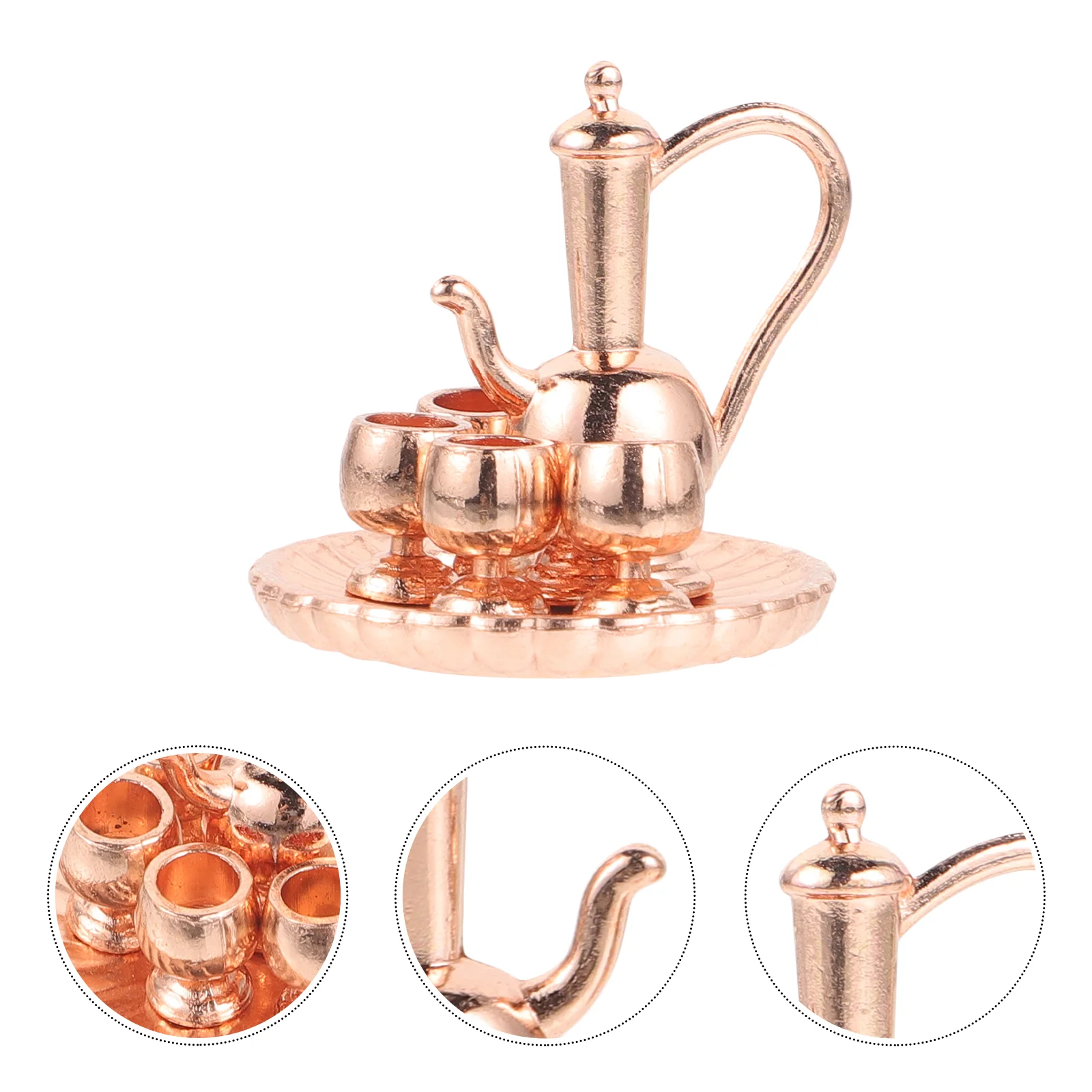 Furniture Mini Disc Tea Set Child Teapot Cups Alloy Miniatures Dolls House Accessory