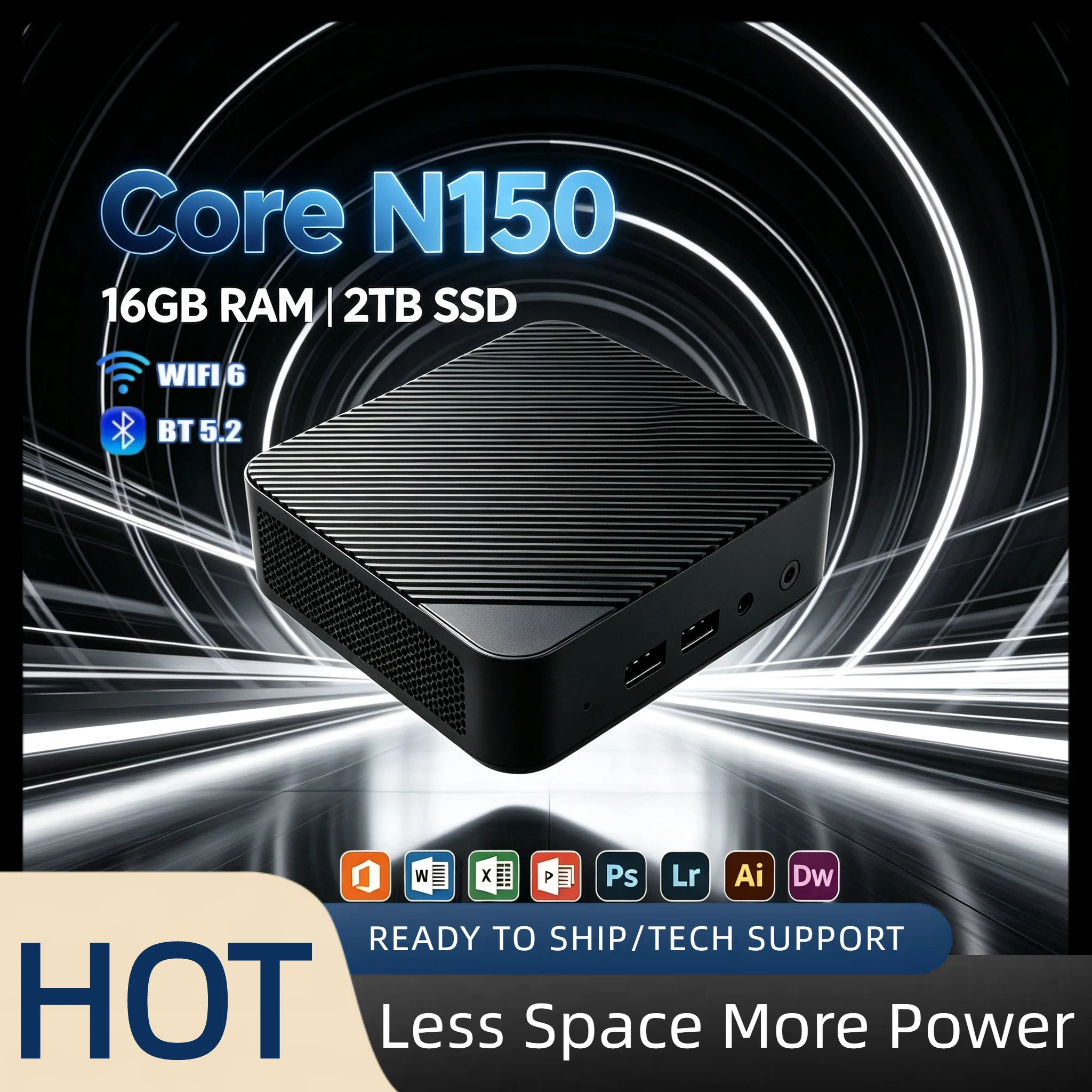Intel N150 Micro Mini Computer 16GB DDR4 512GB NVMe SSD Triple 4K Output Support WiFi6 BT5.2 Silent Home Office Pro Desktop